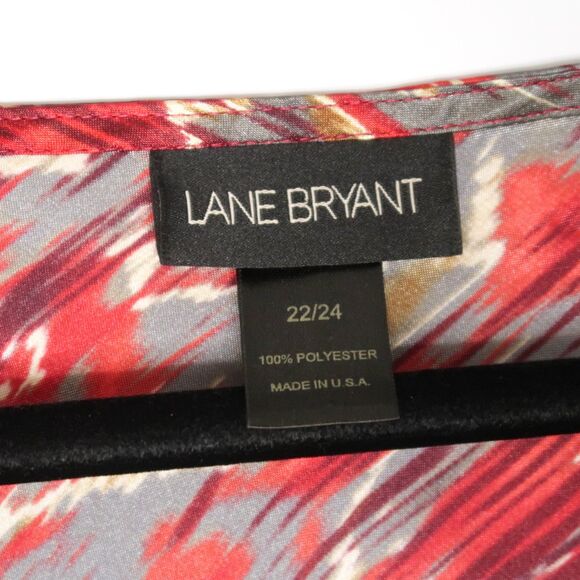 Lane Bryant Womens Blouse Plus Size 22/24‎ Red Gray Satin Peplum Top Feminine - Picture 3 of 6